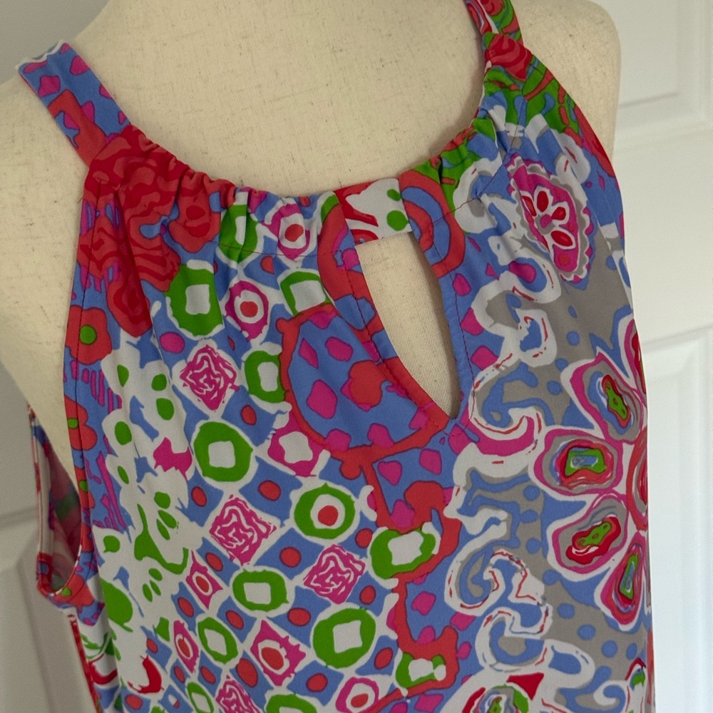 Jude Connally Dark Pink and Blue Geometric Midi Dress